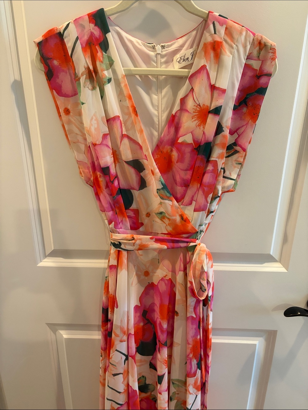 Eliza J Pink & Orange Floral Dress with V-Neck